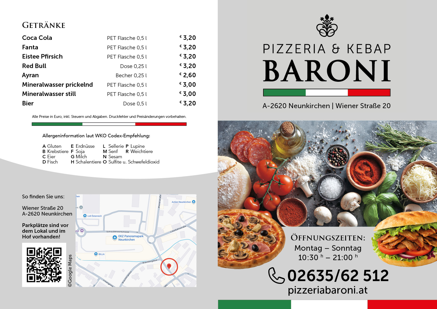 Baroni Speisekarte Außen