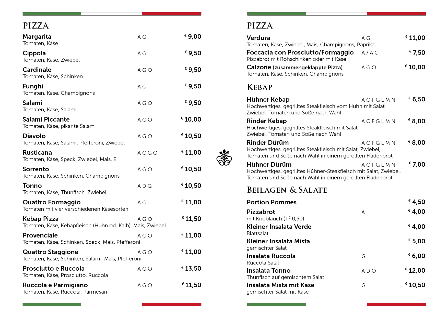 Baroni Speisekarte aktuell innen