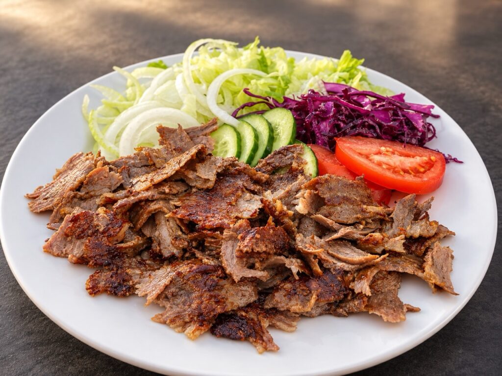 Kebapteller mit Rindersteakfleisch und Salat